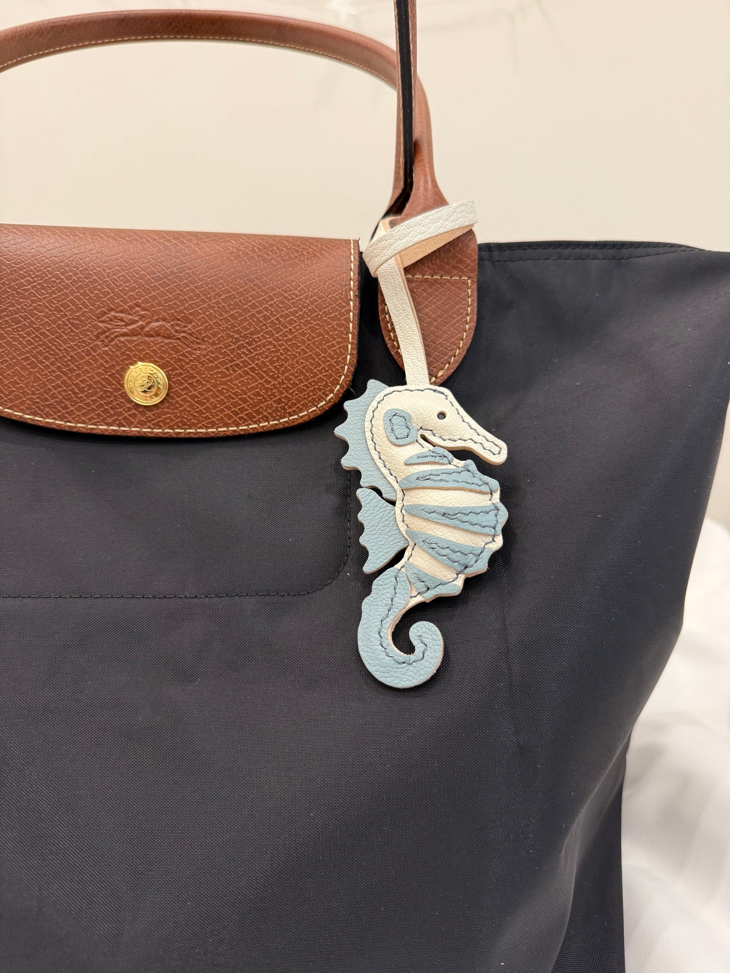 Seahorse leather bag charm
