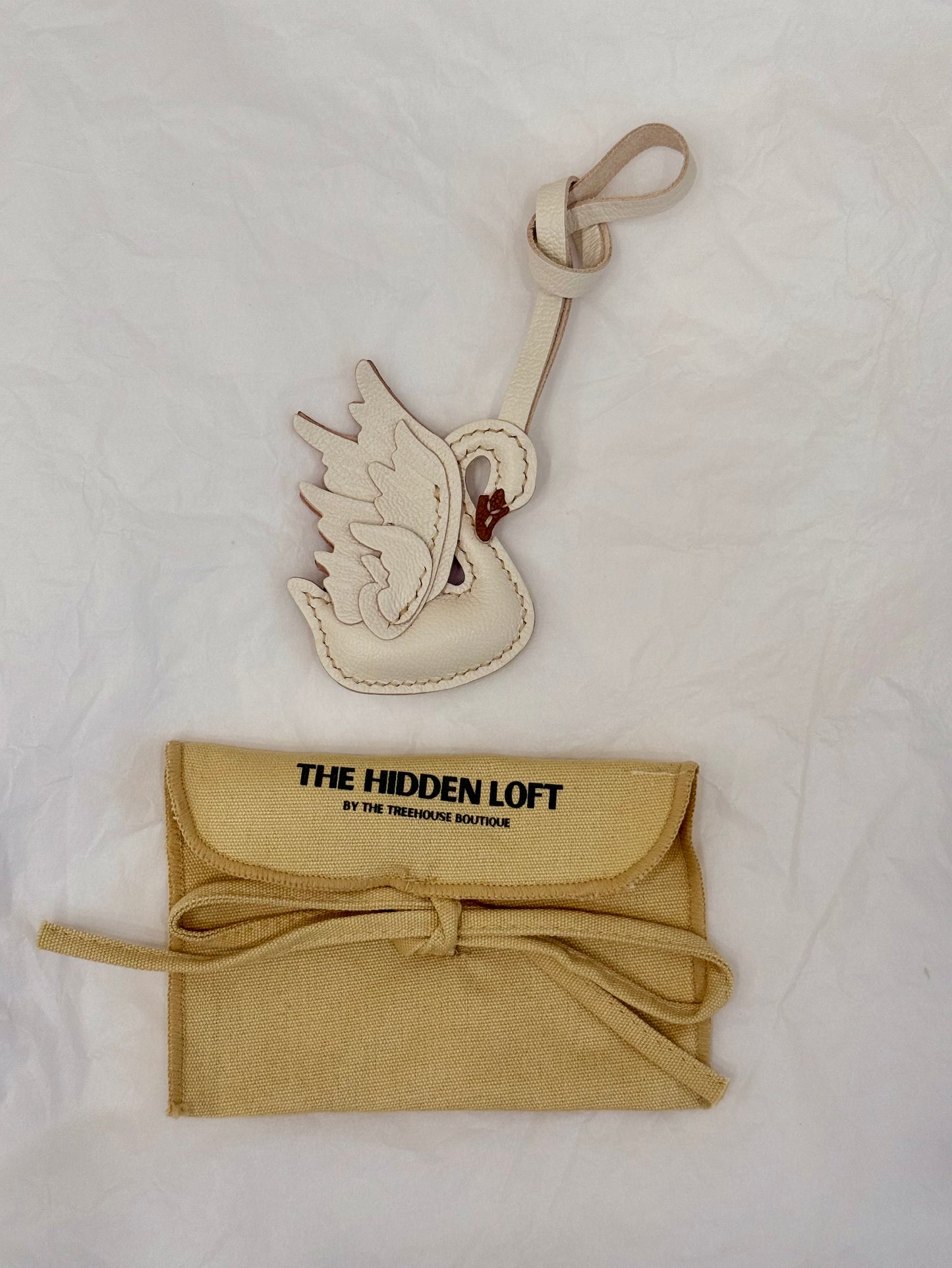 Swan leather bag charm