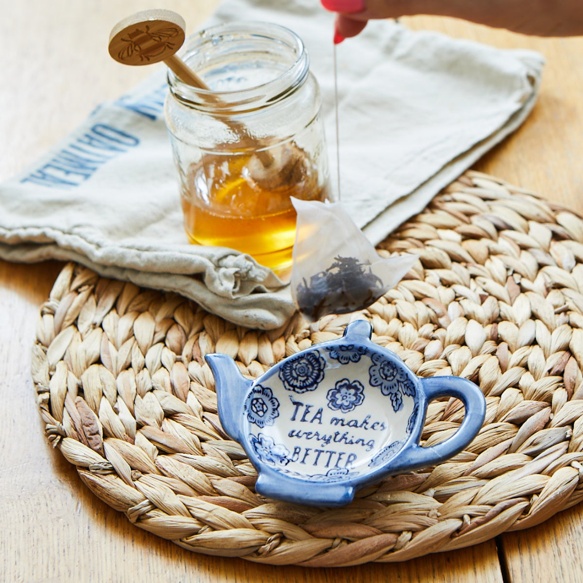 blue willow floral tea lovers tea bag dish - صحن لكيس الشاي