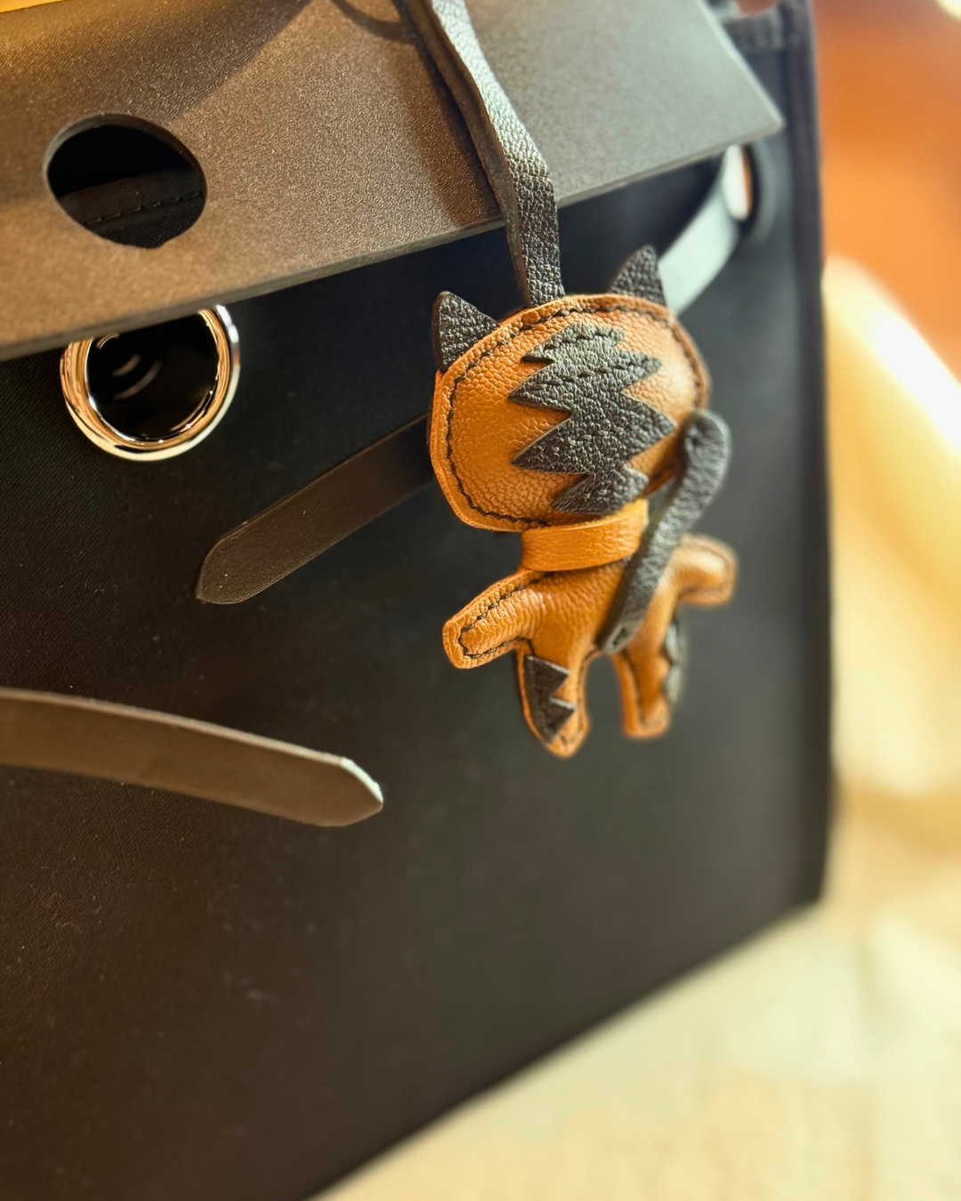 Orange cat leather bag charm