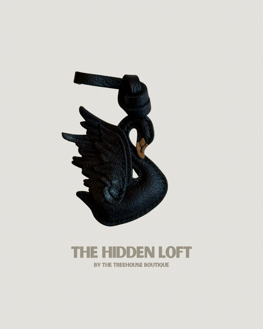 Black swan leather bag charm