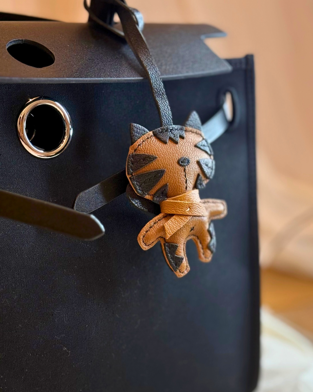 Orange cat leather bag charm