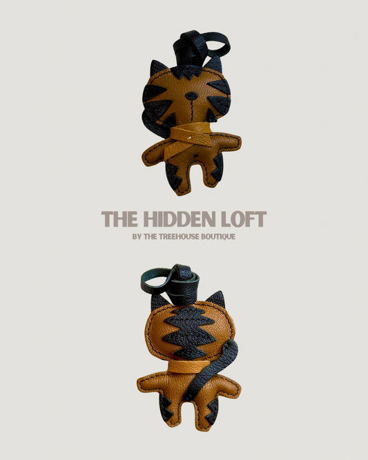 Orange cat leather bag charm