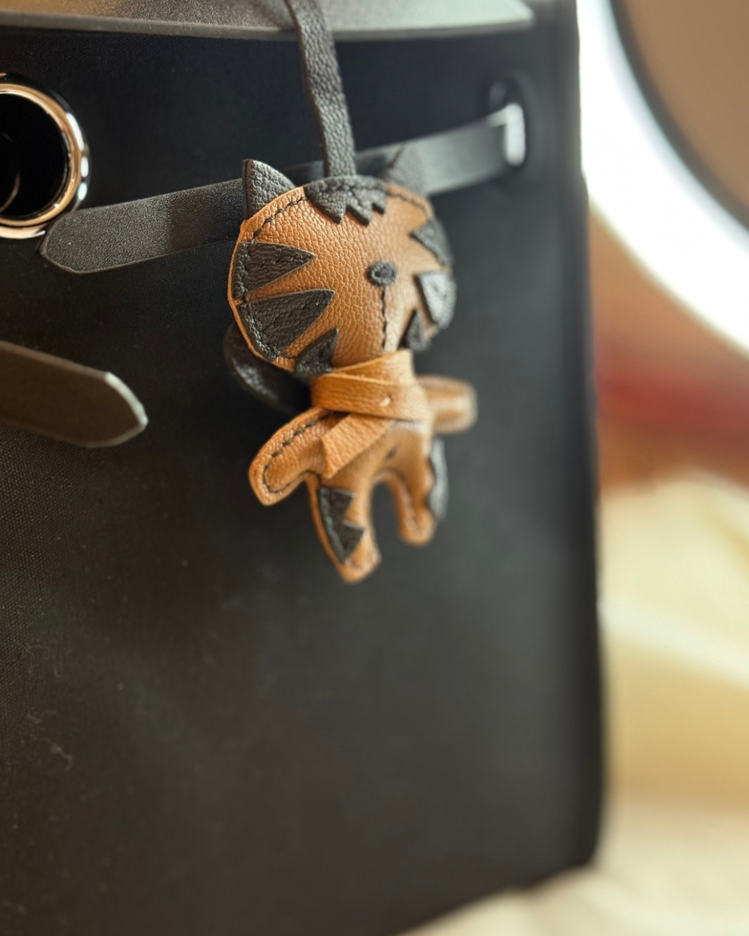 Orange cat leather bag charm