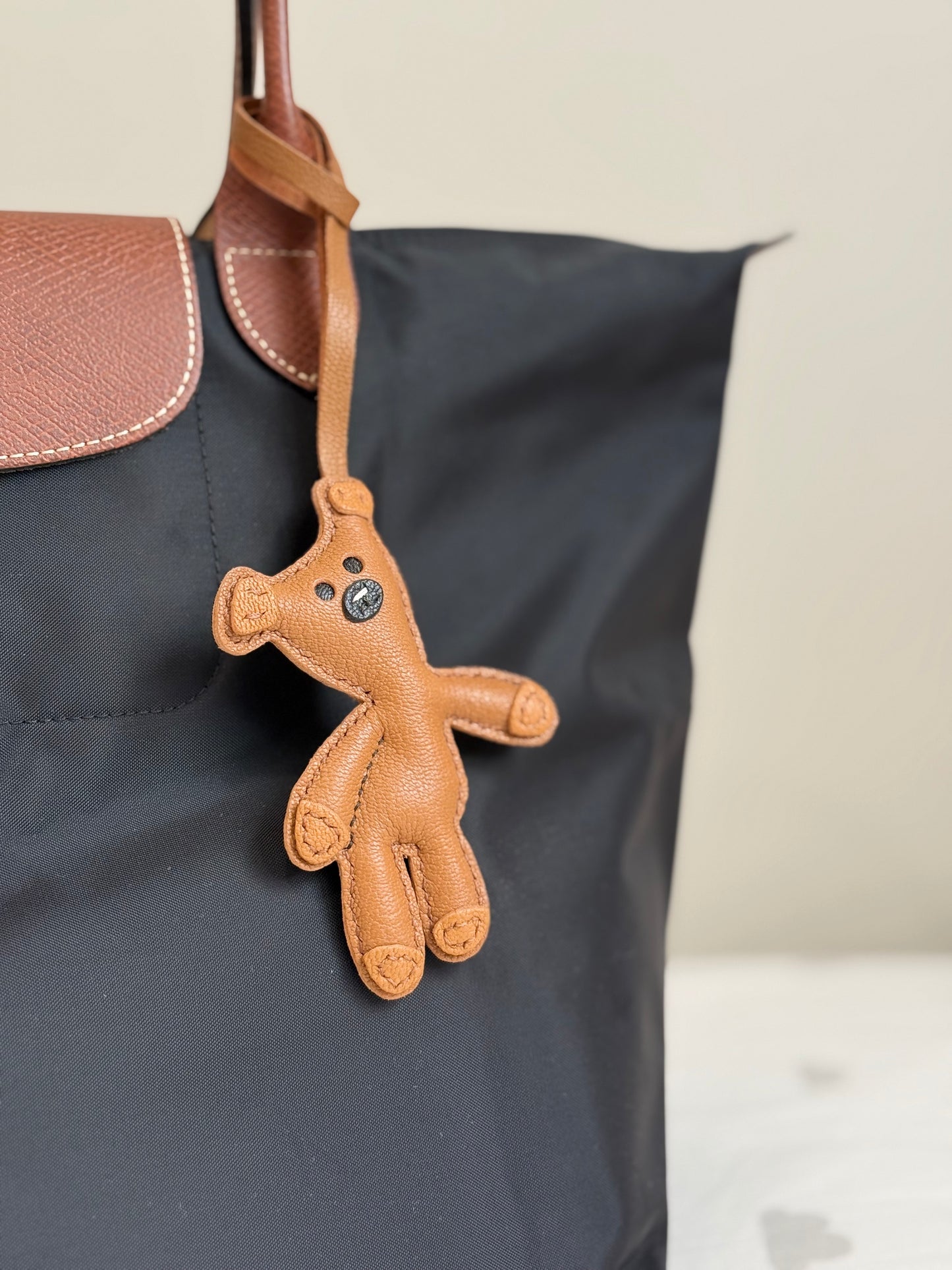Teddy bear leather bag charm