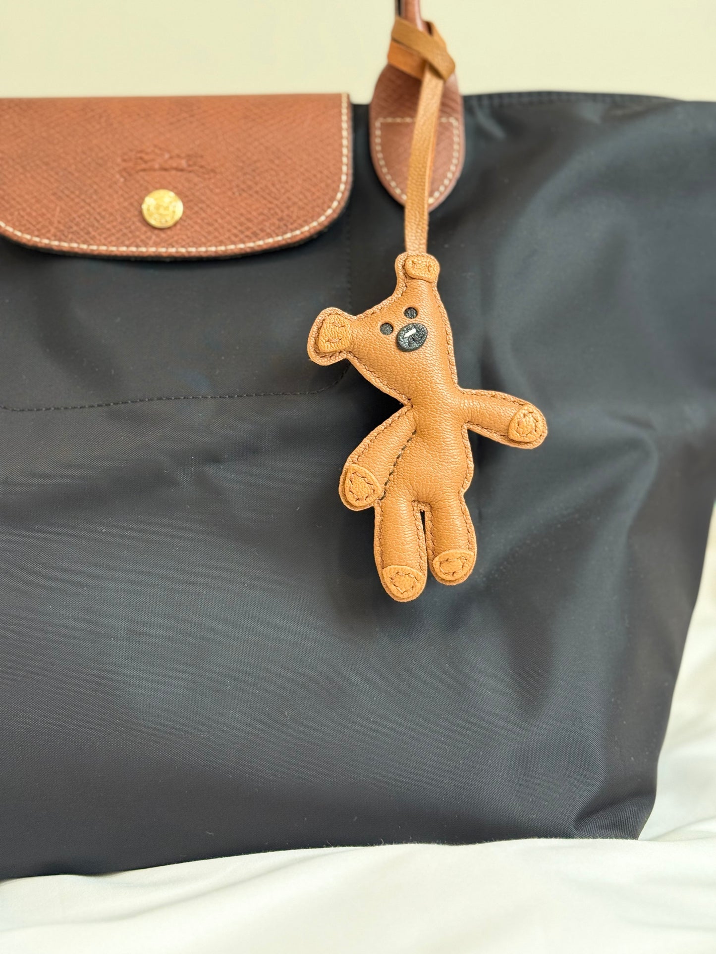 Teddy bear leather bag charm