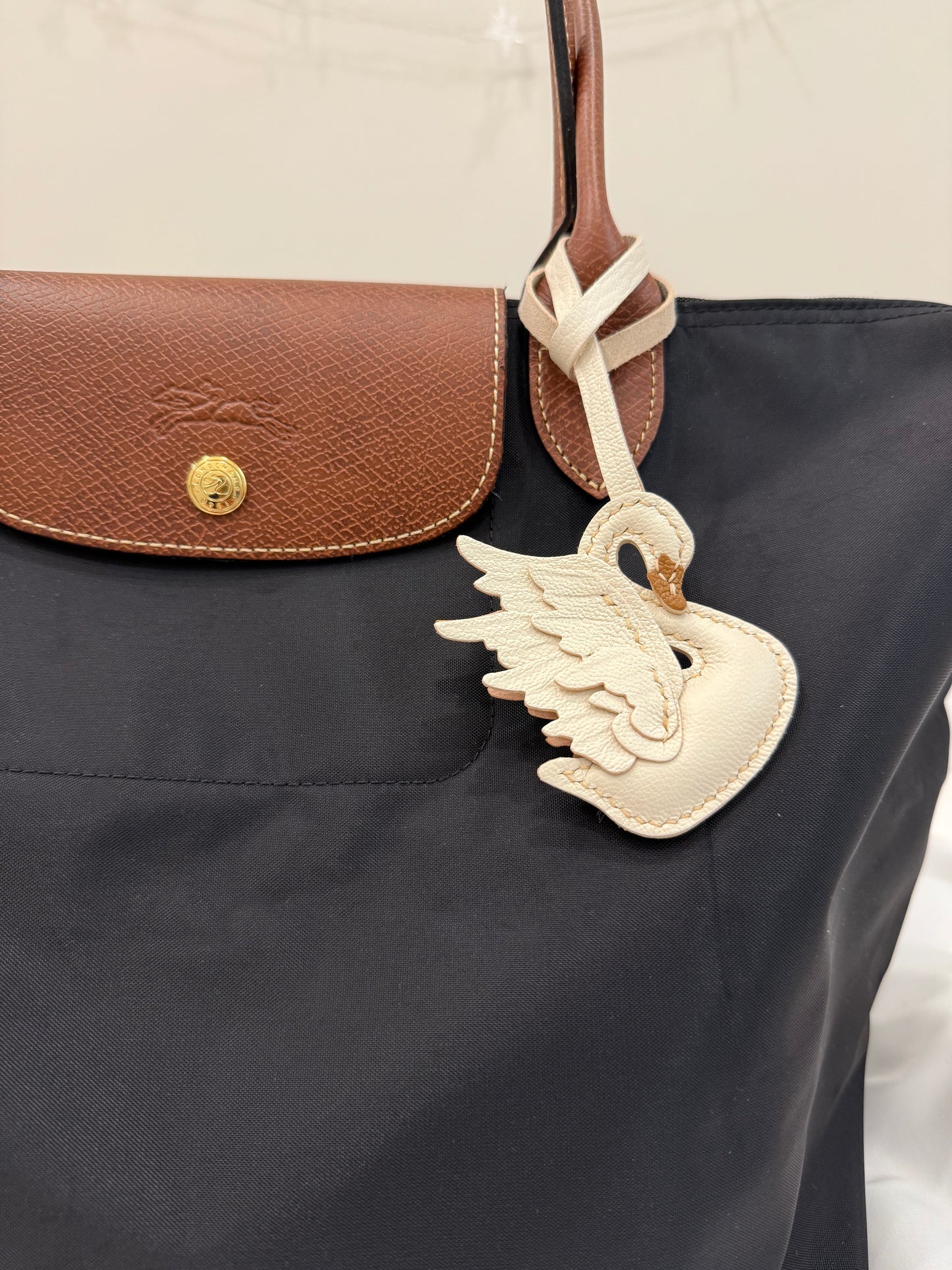 Swan leather bag charm