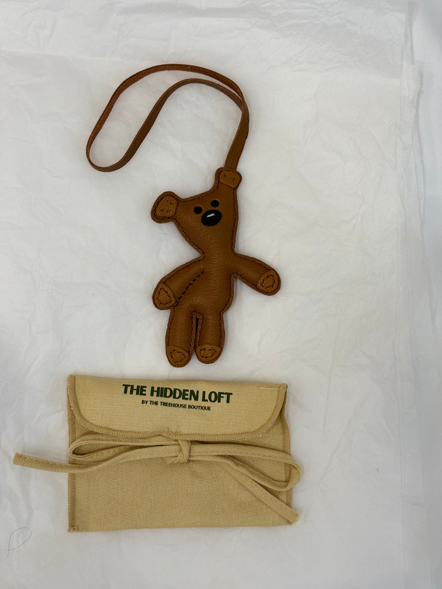 Teddy bear leather bag charm